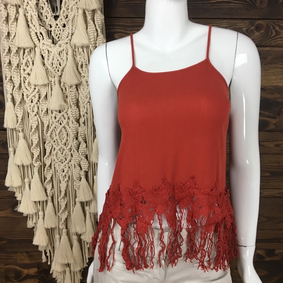 Fashion on Earth | Crochet‎ Lace Fringe Tank Top Rust - Picture 1 of 6